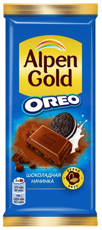 Шоколад "Alpen Gold" Oreo, шоколадная начинка, молочный, 85 гр.