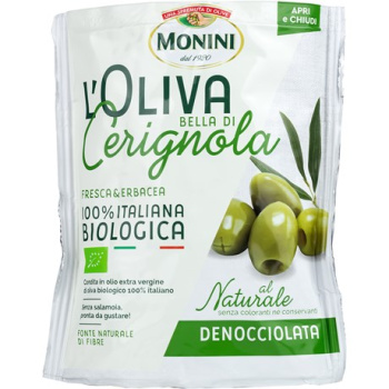 Оливки Monini Bio Bella Di Cerignola без косточки, 150 гр.