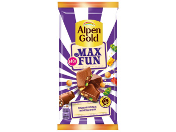 Шоколад "Alpen Gold" Max Fun, карамель-мармелад-печенье, 140 гр.