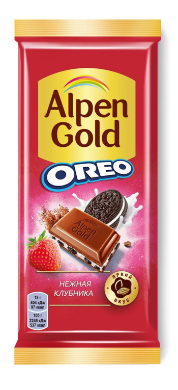 Шоколад "Alpen Gold" Oreo Нежная клубника, молочный, 85 гр.